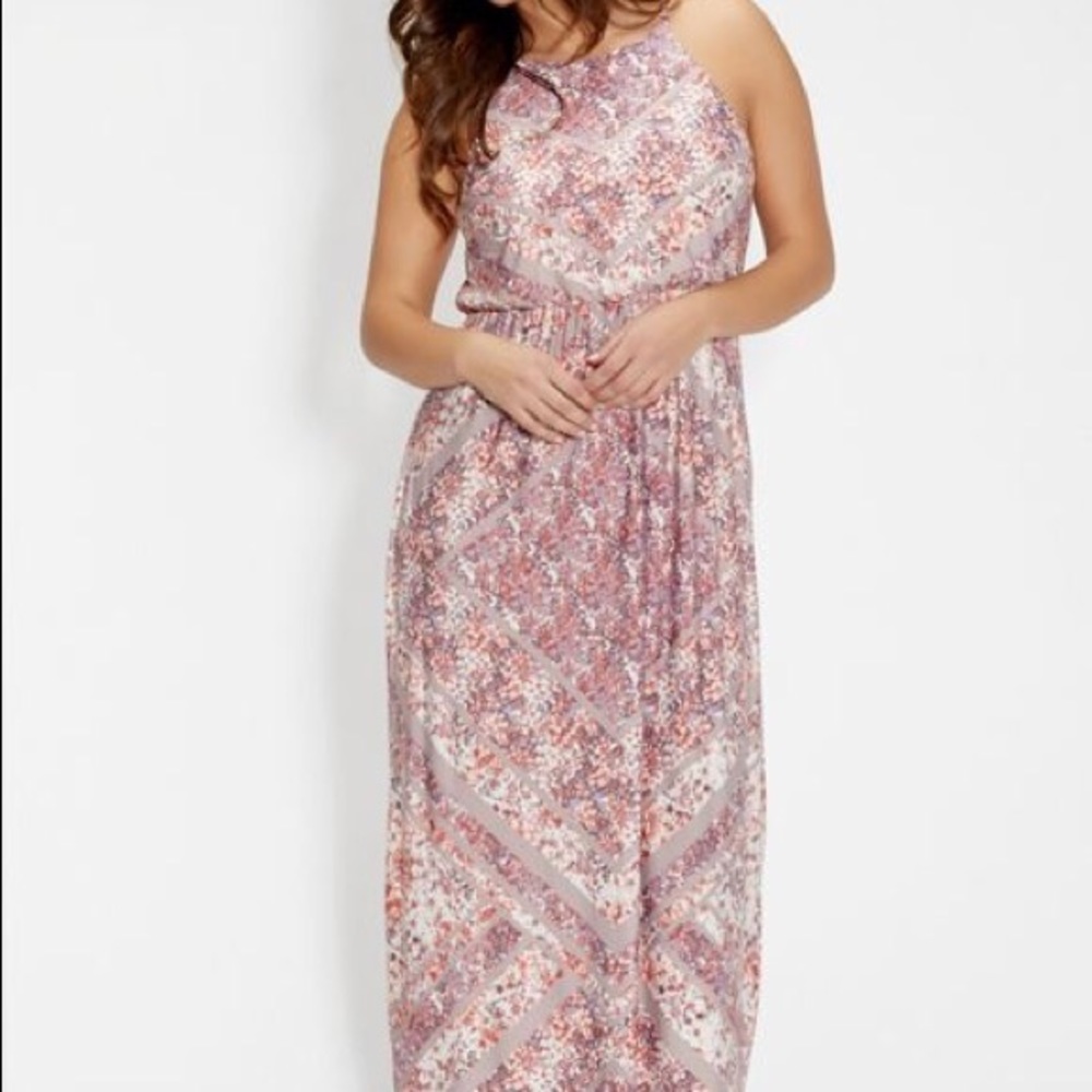 High Neck Floral Print Maxi Dress